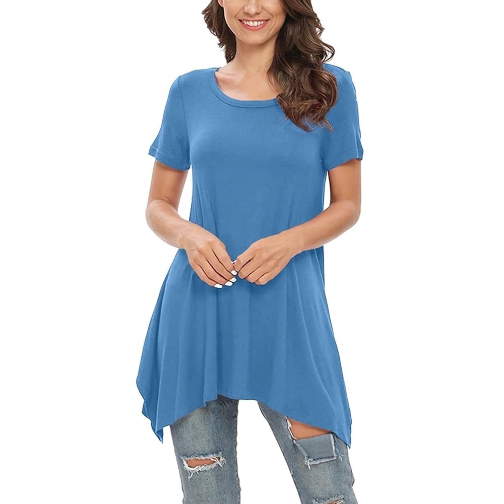 Elegant Blue Asymmetrical Tunic Top